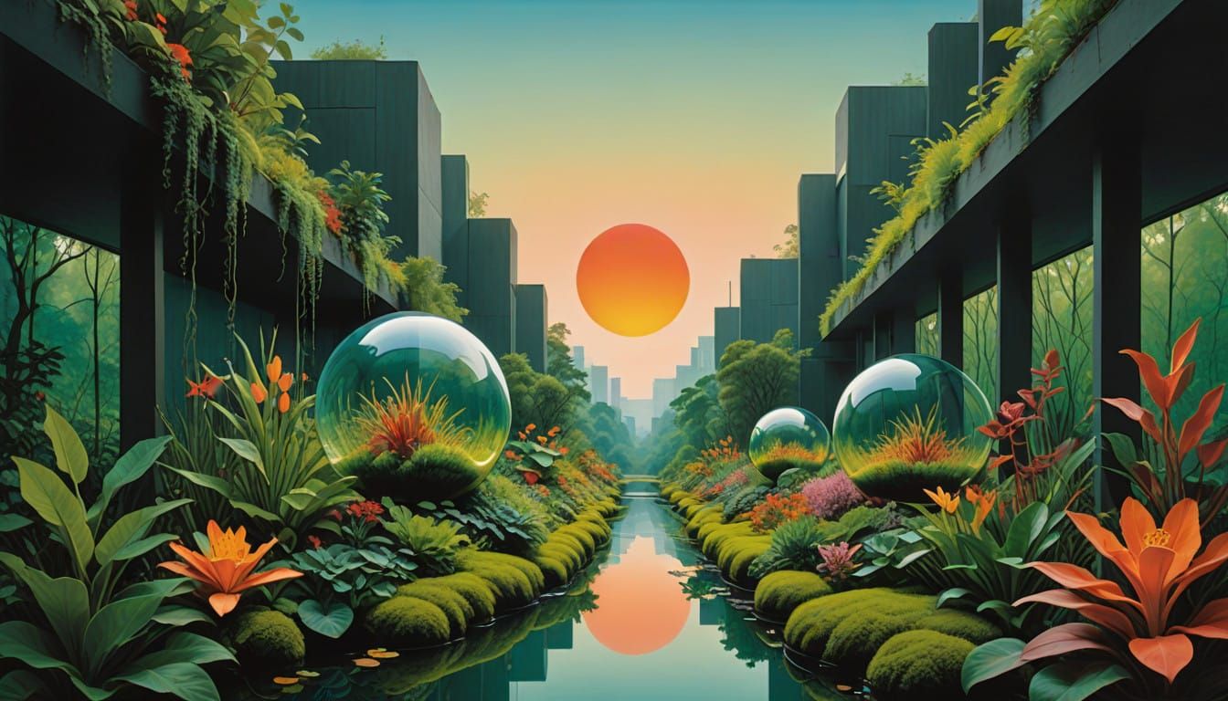 Glowing Glass Orb Illuminates Sustainable Eco-Friendly City....