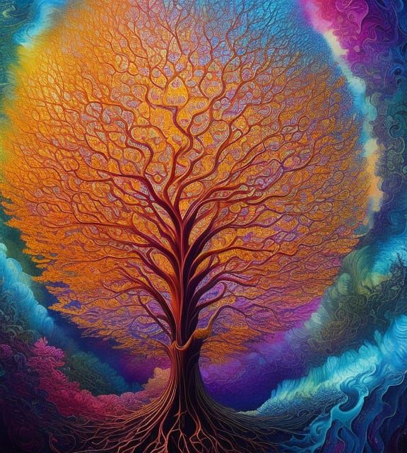 Icy Oak Tree in a Maximalist Style