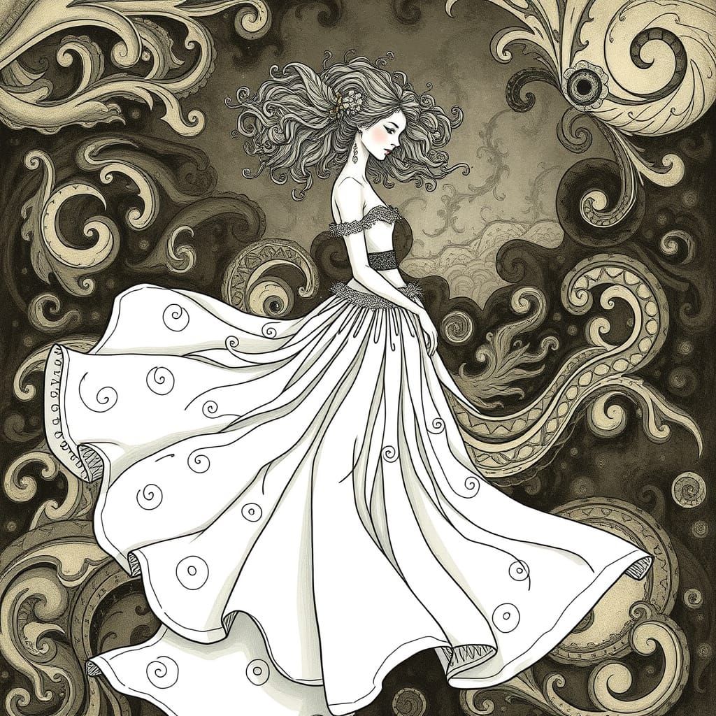 Dreamlike Woman in Dark Romantic, Surreal Style