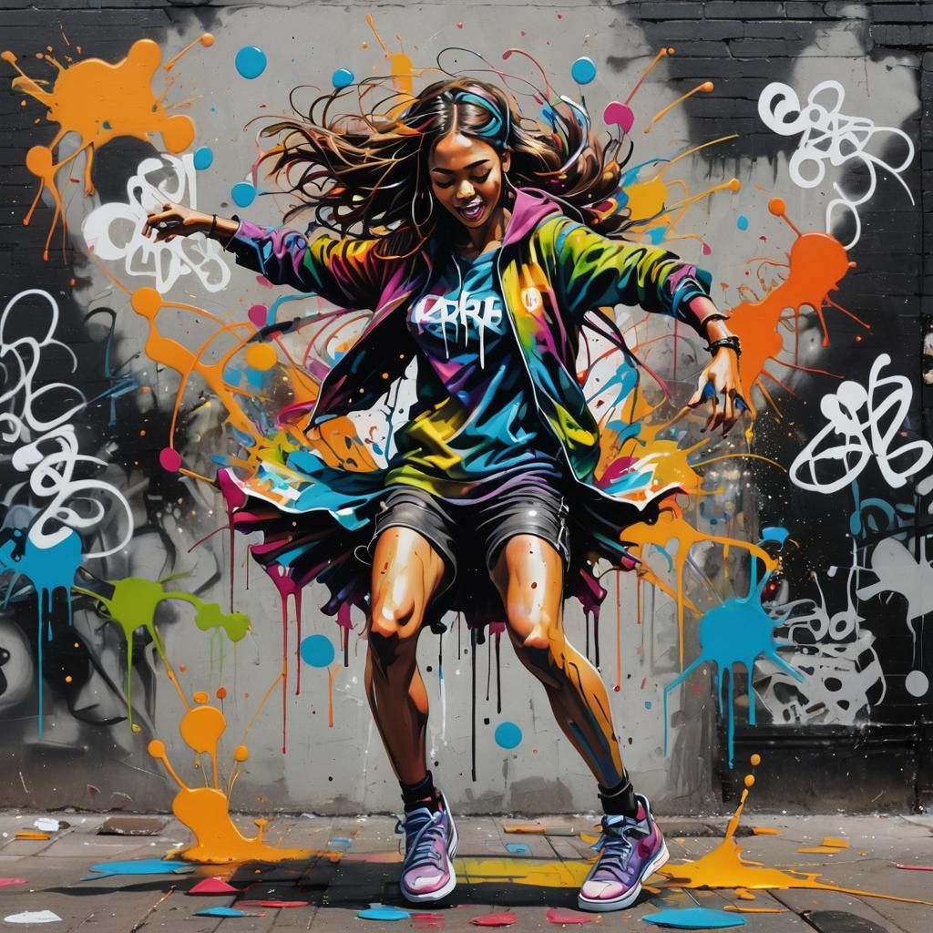 Colorful Graffiti Art of Dancing Girl