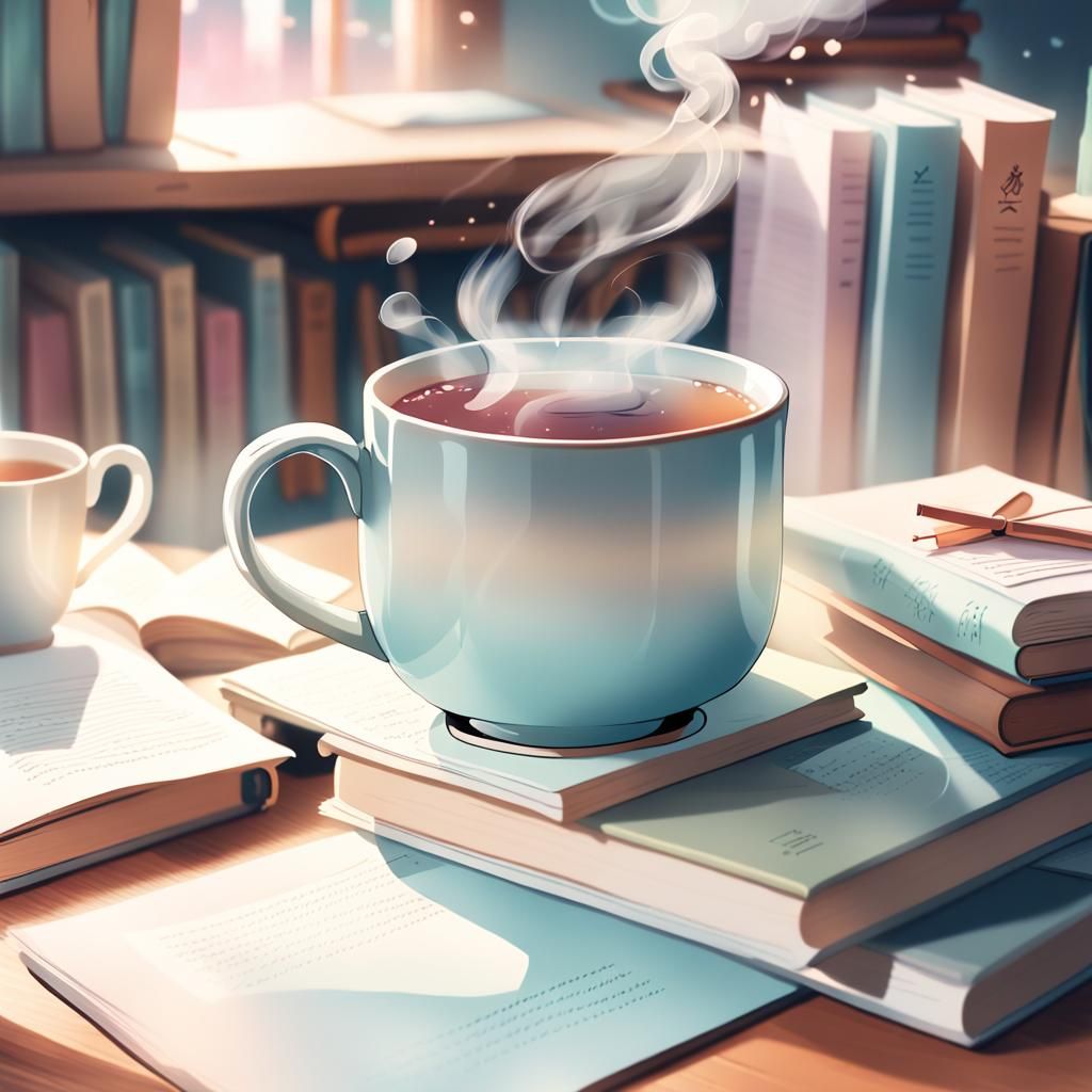 Cozy Anime Tea Mug Illustration in Kawaii Style