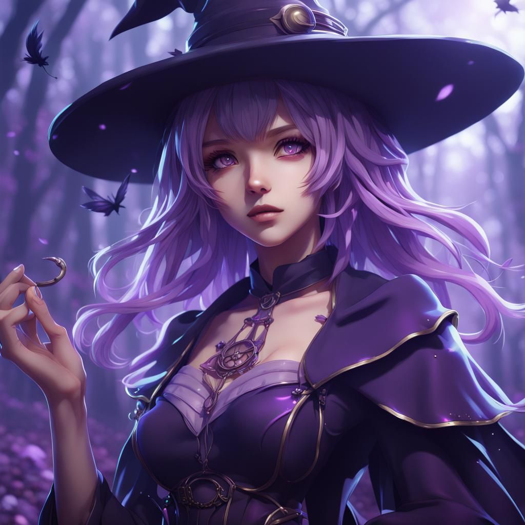 Dreamy Anime Witch: Detailed Fantasy Art