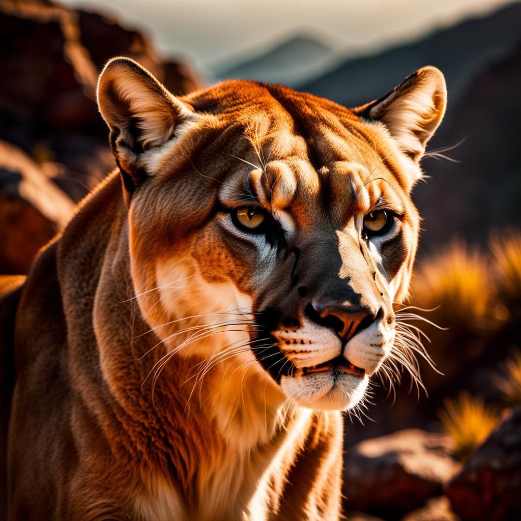 Eerie Skeletal Mountain Lion Portrait in Golden Hour