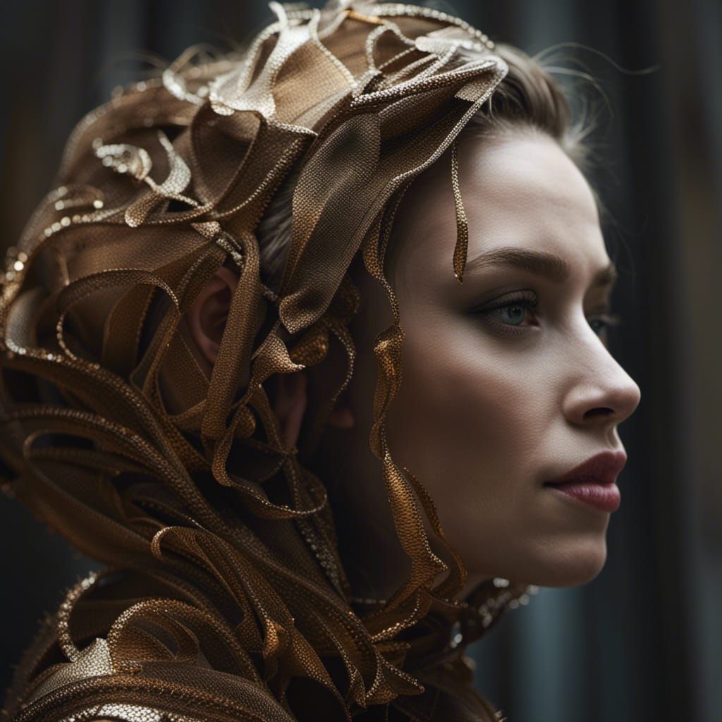 Girl Surfing iPhone in Gold Clothes, Smiling