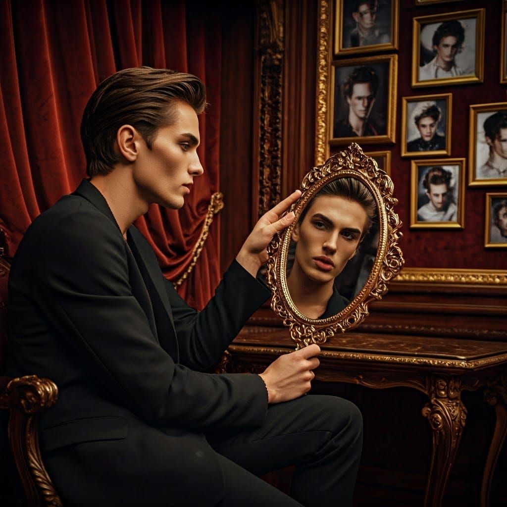 Chiseled Young Fashionista Admires Himself in Lavish Setting