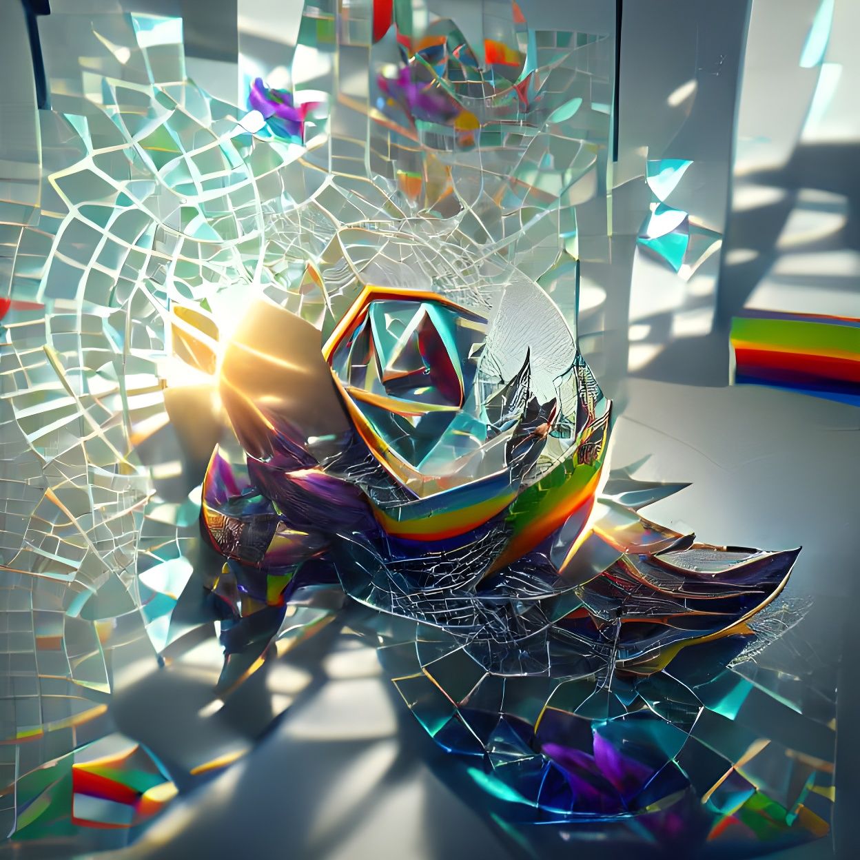 Iridescent Shattered Mirror: Geometric Rainbow Render