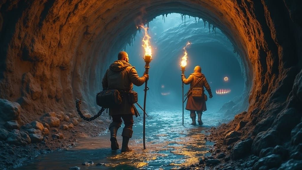 Adventurers Enter Dark Sewer in Dungeons and Dragons Style