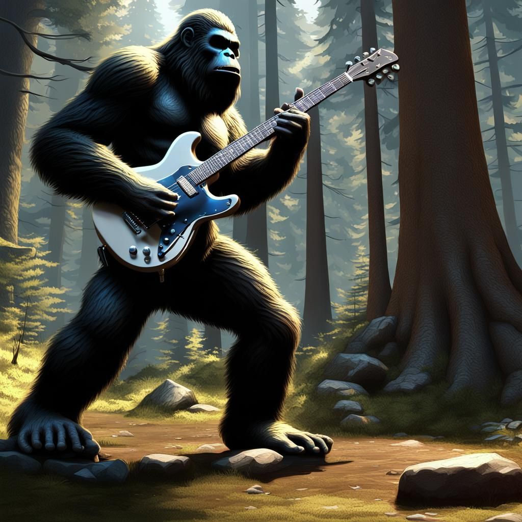 Bigfoot Rocks Out in the Forest: 3D Render