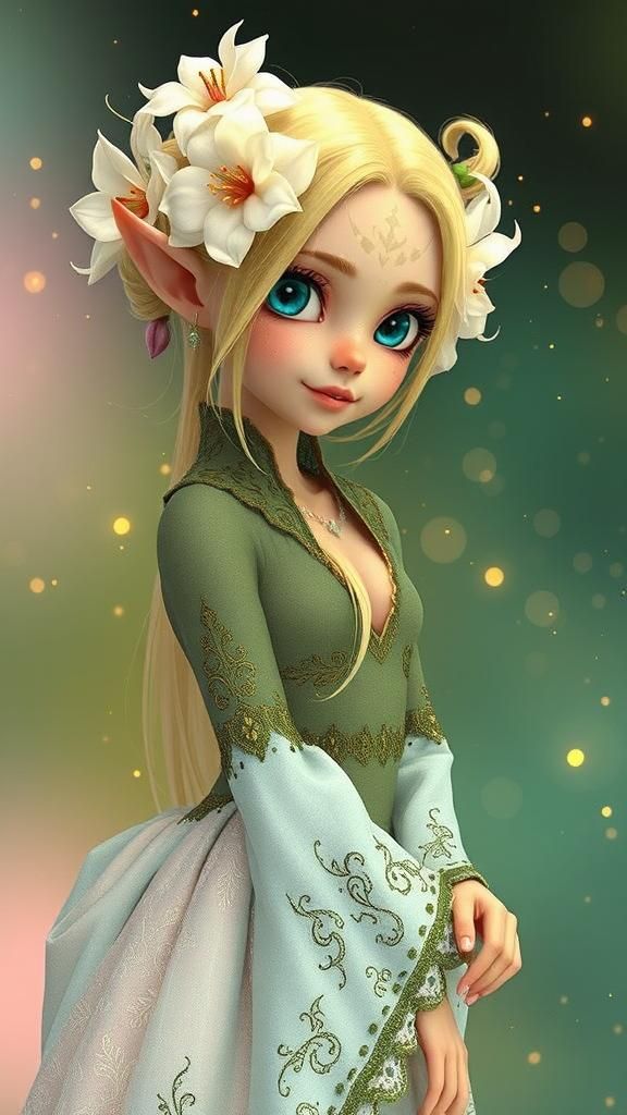 Elf Maiden with Floral Adornments in Anime Style