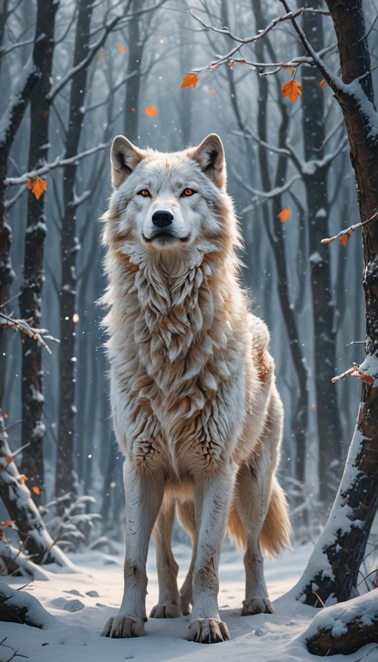 White Wolf in Winter Forest: Cinematic Fantasy Art