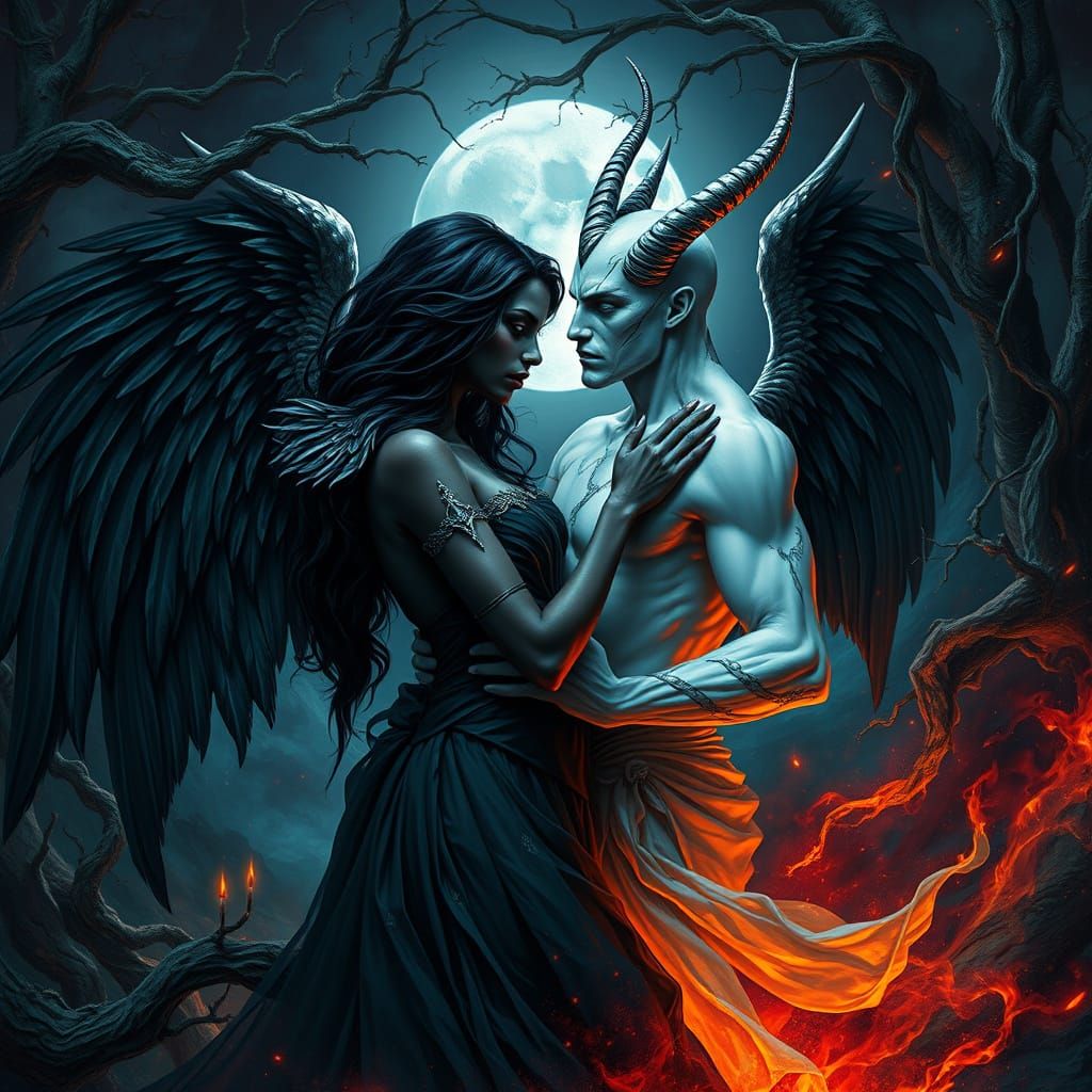 Supernatural Encounter in a Mystical Moonlit Garden