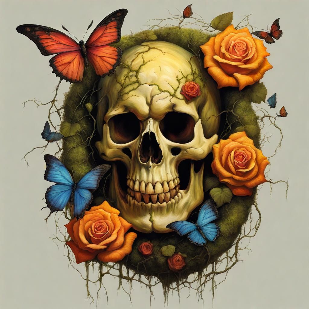 Sinister Jack-o'-Lantern with Roses and Butterflies