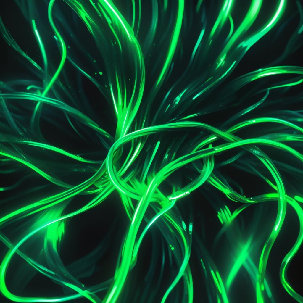 Glowing Emerald Fiber Optics in Digital Art Style