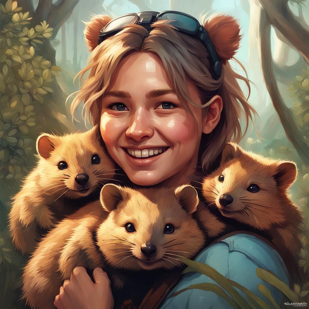 Girl with Quokkas Portrait in Artgerm Style