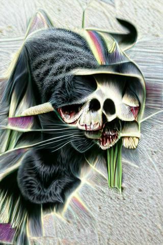 Stylized Death Cat Gothic Art