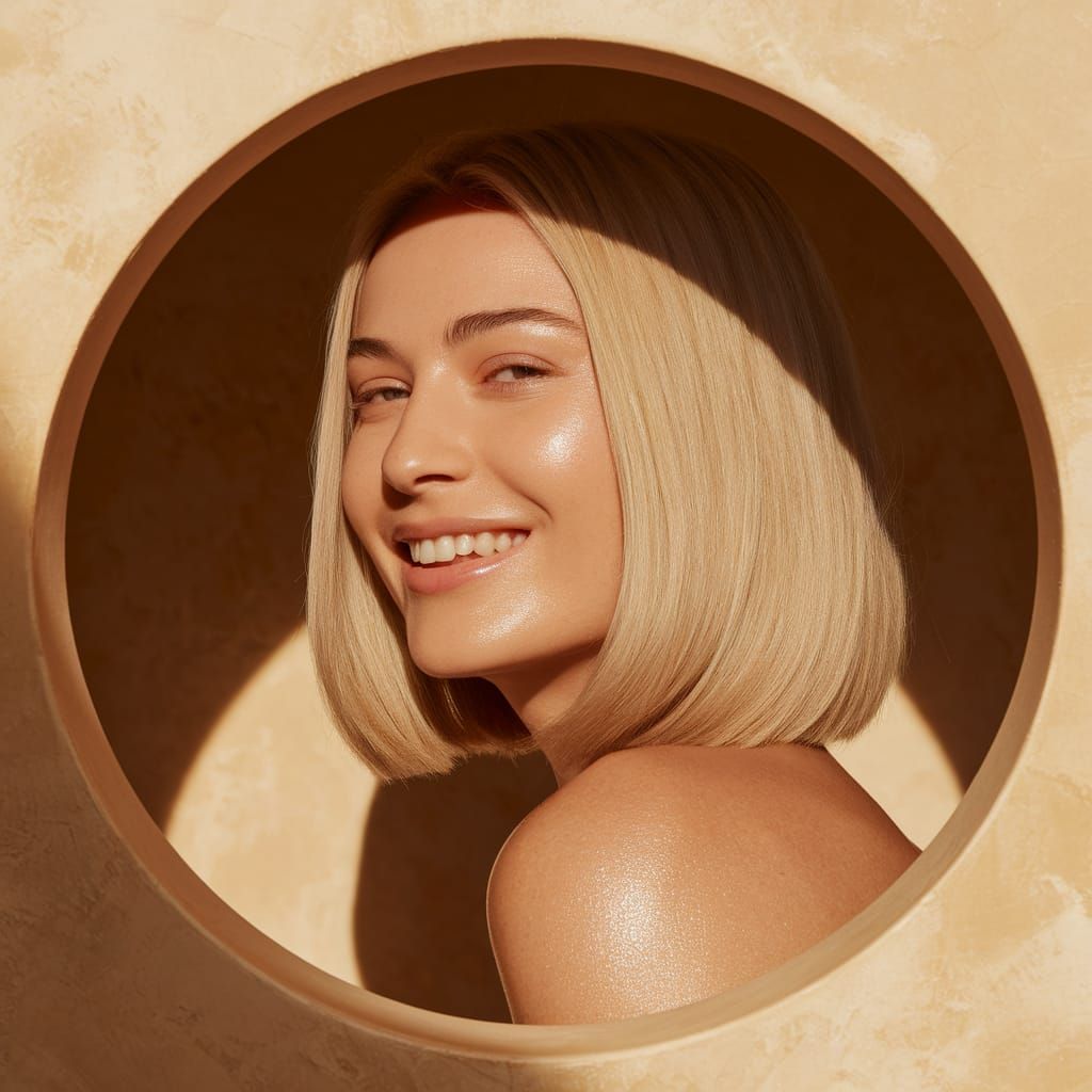 Blonde Woman's Natural Smile in Warm Studio Light