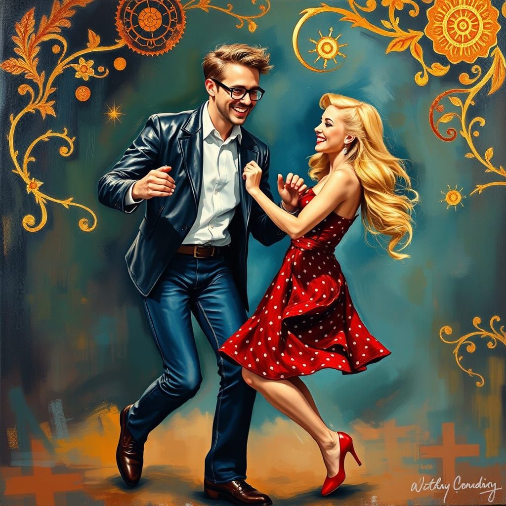 Rockabilly Scientist Dances with Radiant Partner in Vibrant ...