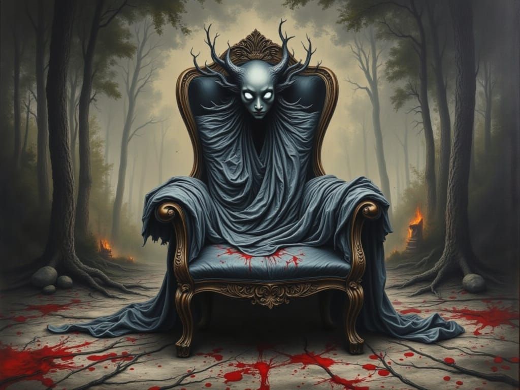 Haunted Chair Painting with Ghostly Visage