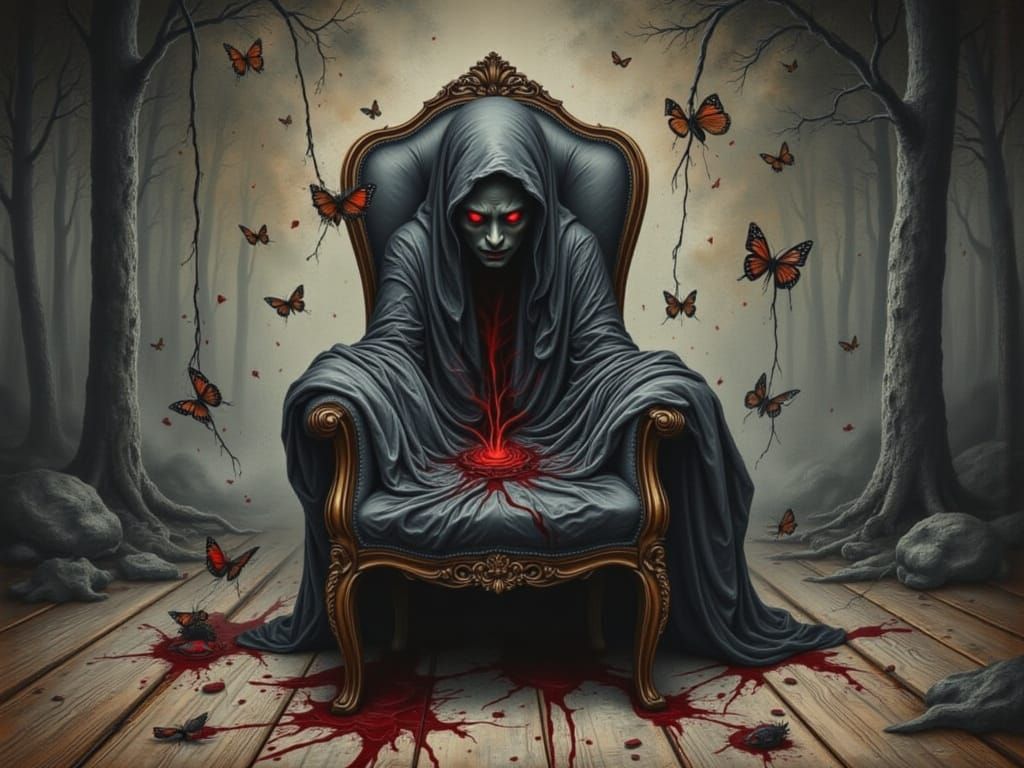 Haunted Chair Painting with Ghostly Visage