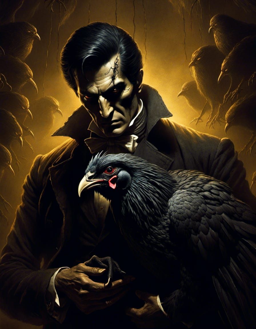 sinister man with black chickens