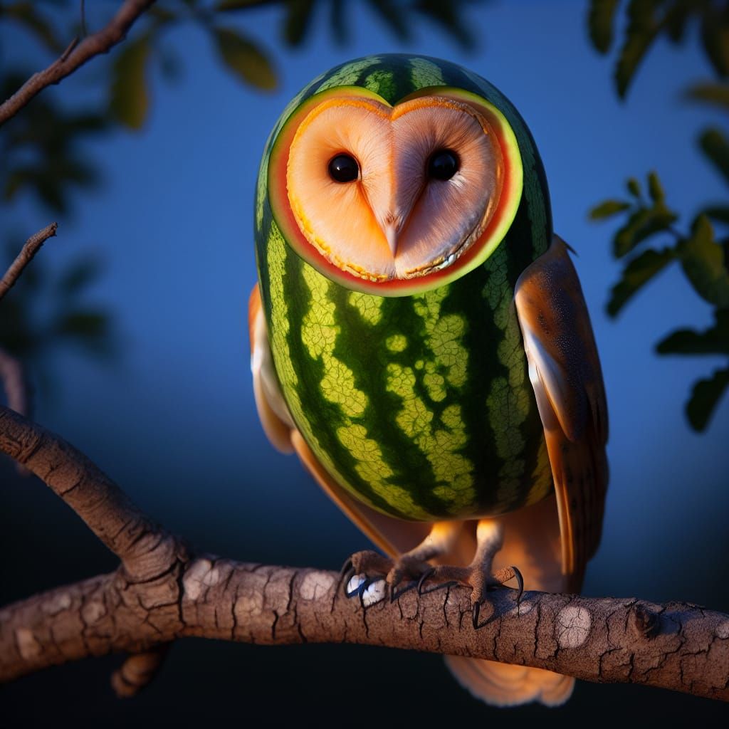 Watermelon Owl Perched at Dusk