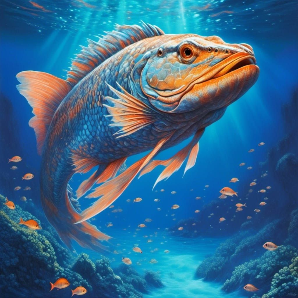 Dragonfish Rider Leaping from Enchanted Seascape