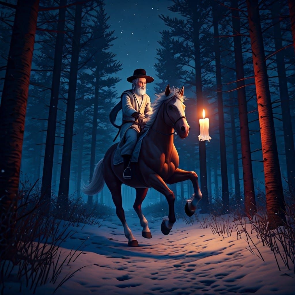 Mystical Hasidic Rider Chases Candlelit Spirit Through Snowy...