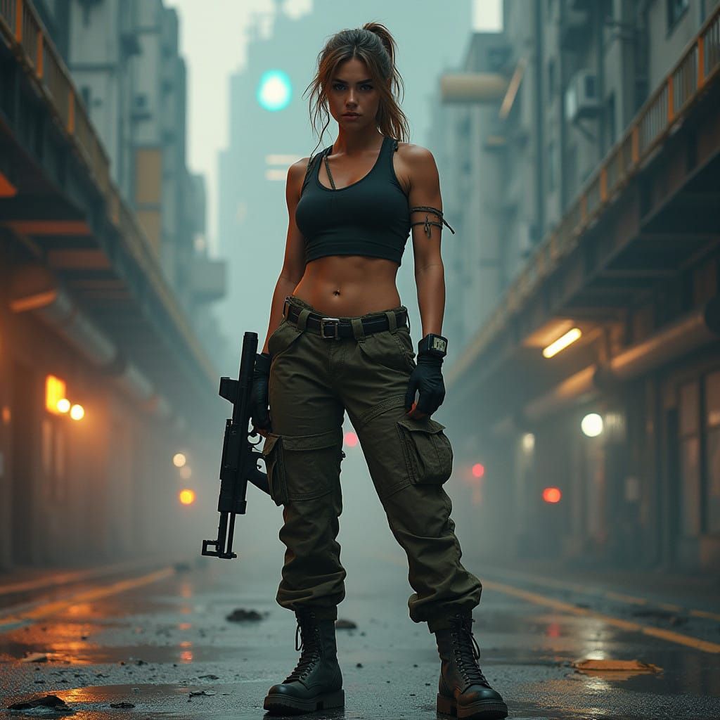 Tough, Athletic Female Spec Ops Soldier in Digital Matte Pai...