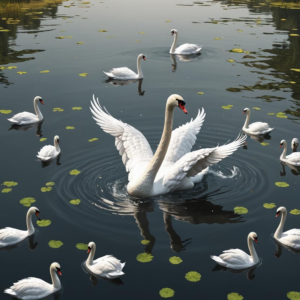 White Swan Floating on River in Indian Style