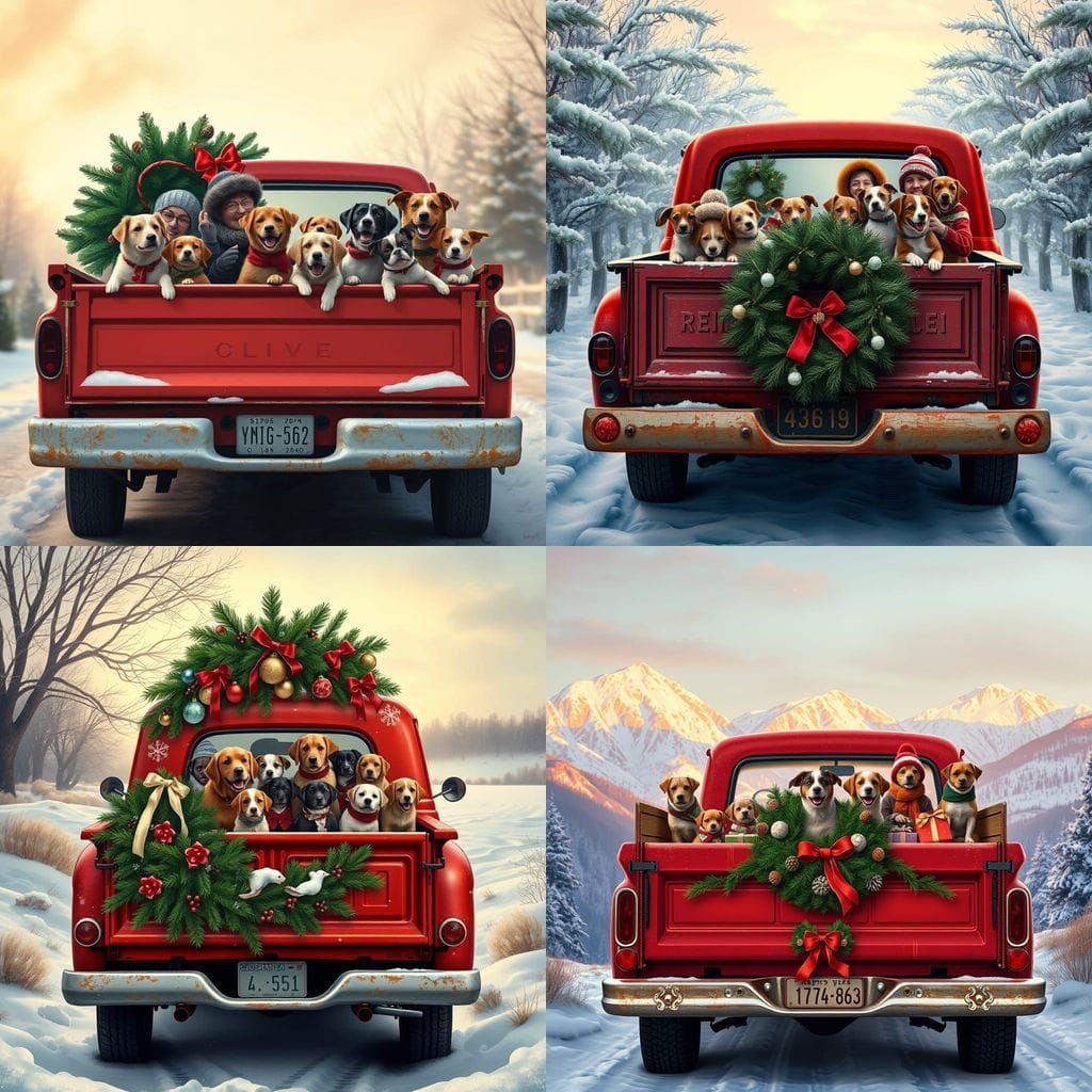 Vintage Christmas Scene with Jolly Folk and Canines