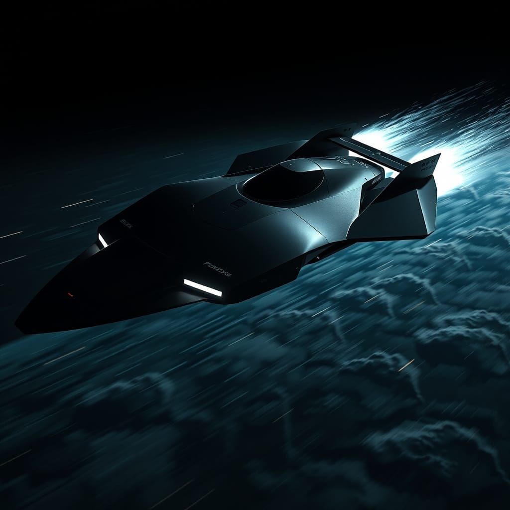 Futuristic Porsche Spaceship Soaring Through Dark Space