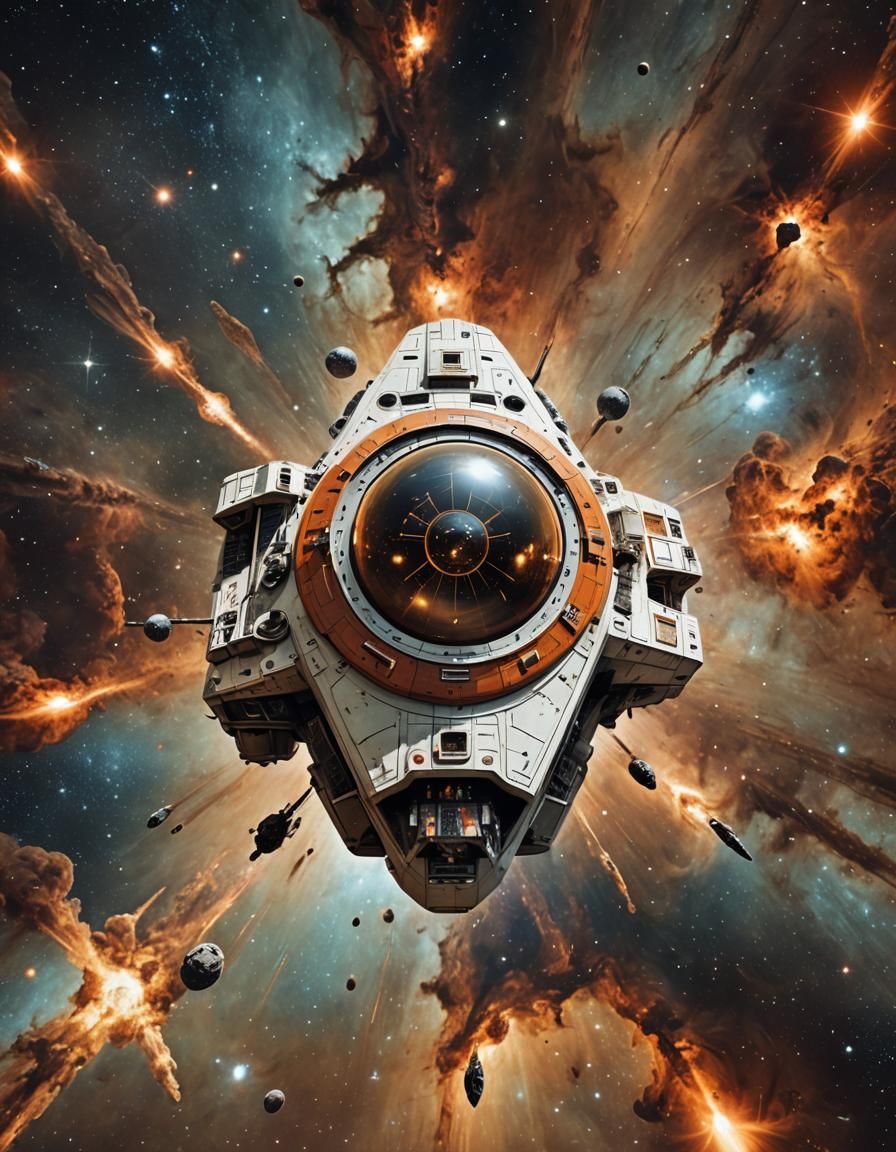 Retro Sci-Fi Spaceship Speeding Through Space