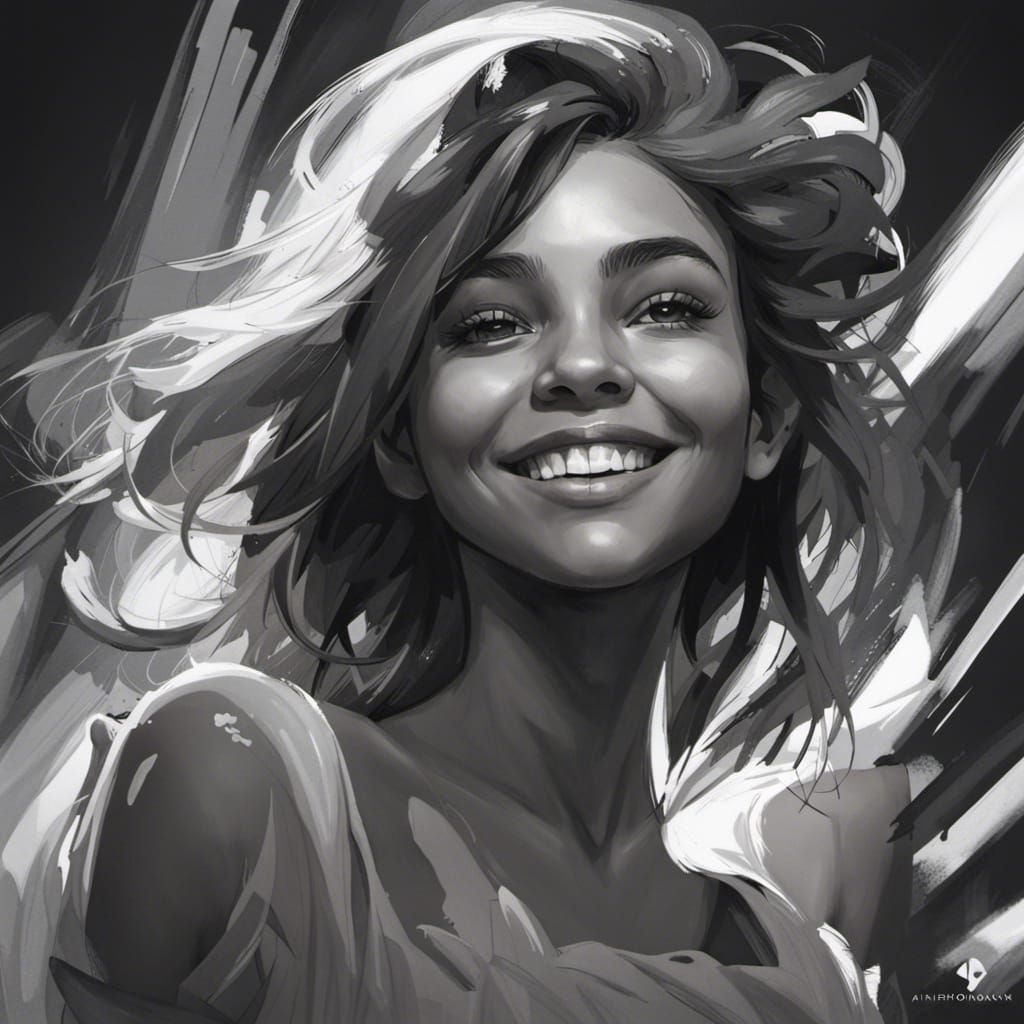 Smiling Girl: Black and White Portrait in 8K