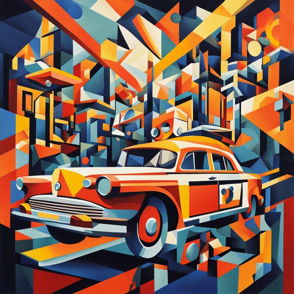 Acupuncture Taxi in Cubist Geometric Art Deco Style
