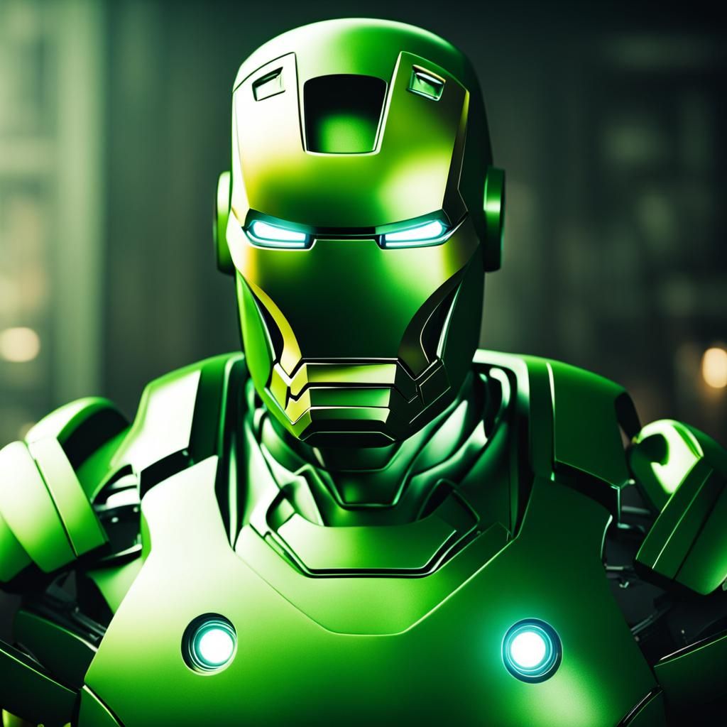 Dramatic Green Iron Man Mask Close-Up