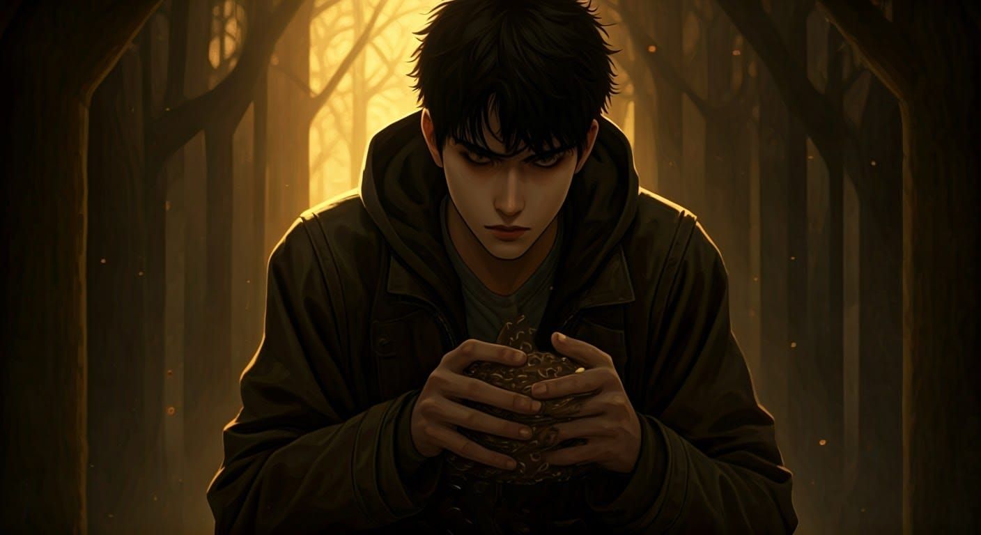 Manhwa-Style Double Exposure Portrait in Ethereal Mist