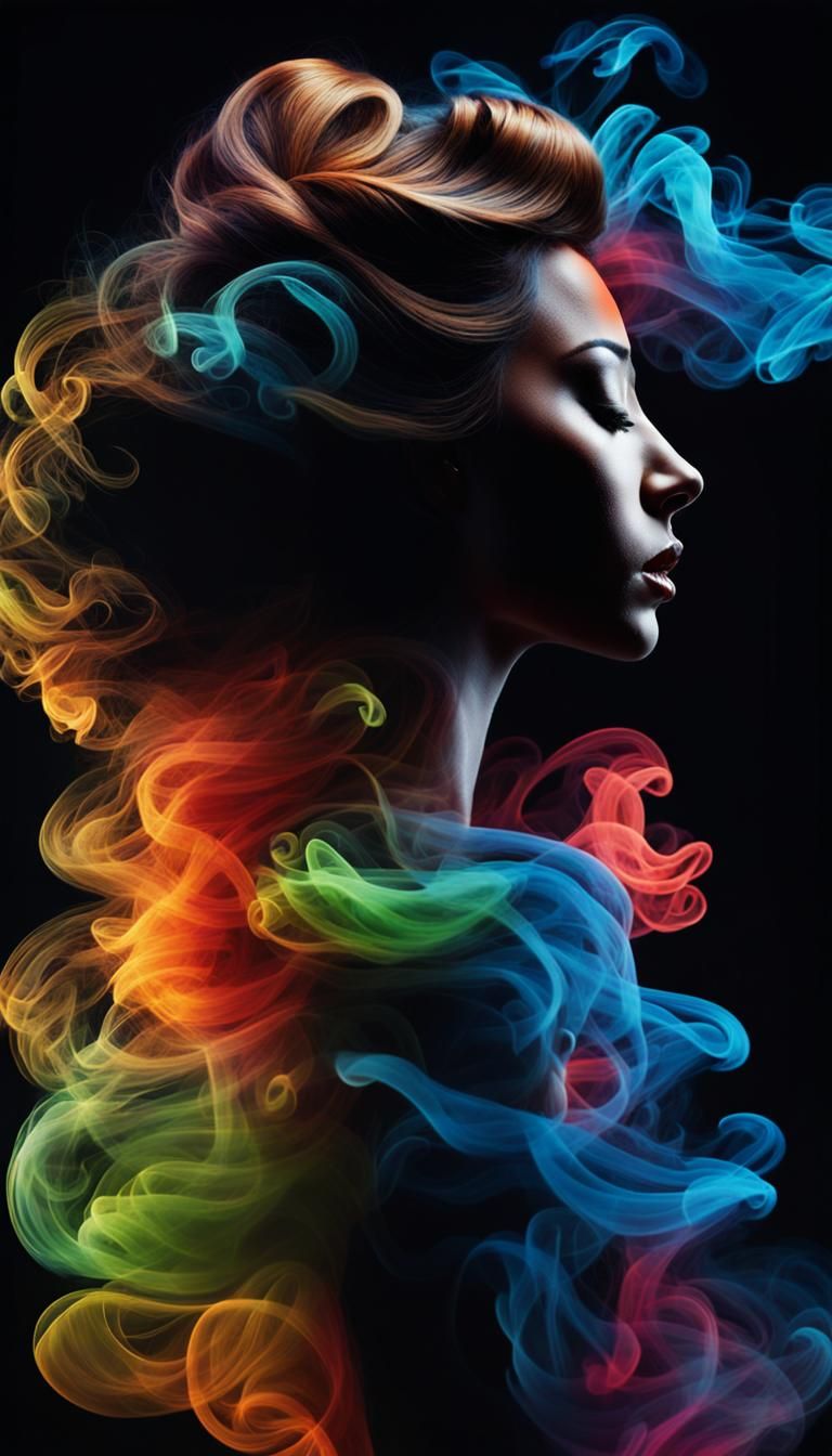 Elegant Woman Made of Colorful Smoke