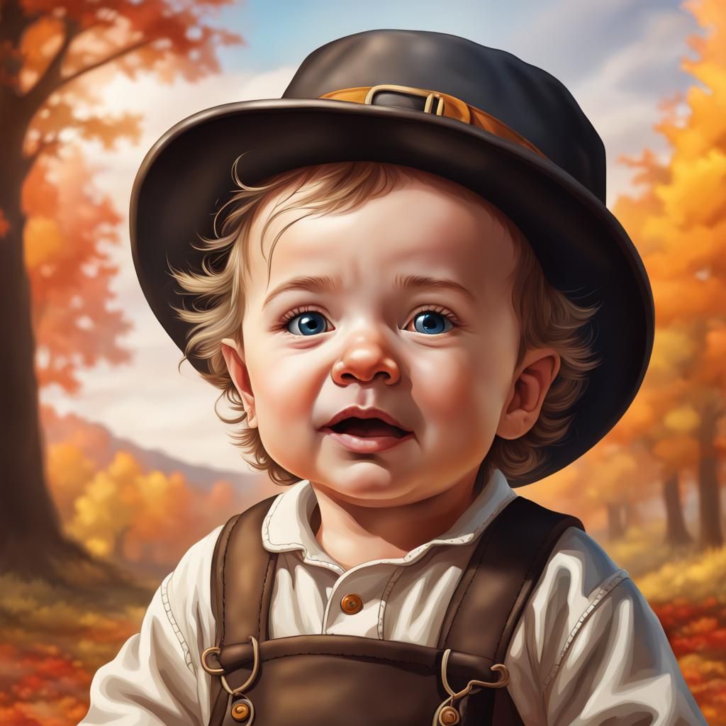 Adorable Baby Pilgrim in Hyperrealistic Splash Art