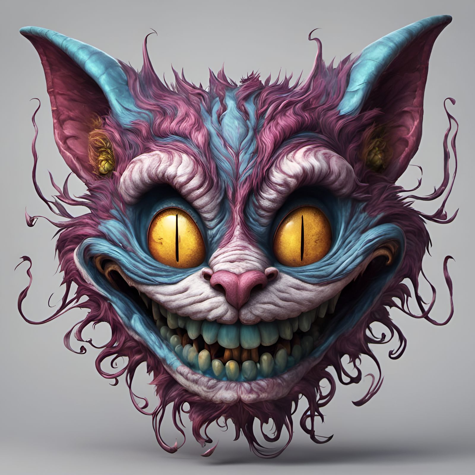 Skeletal Cheshire Cat with Big Smile in Detailed Painting
