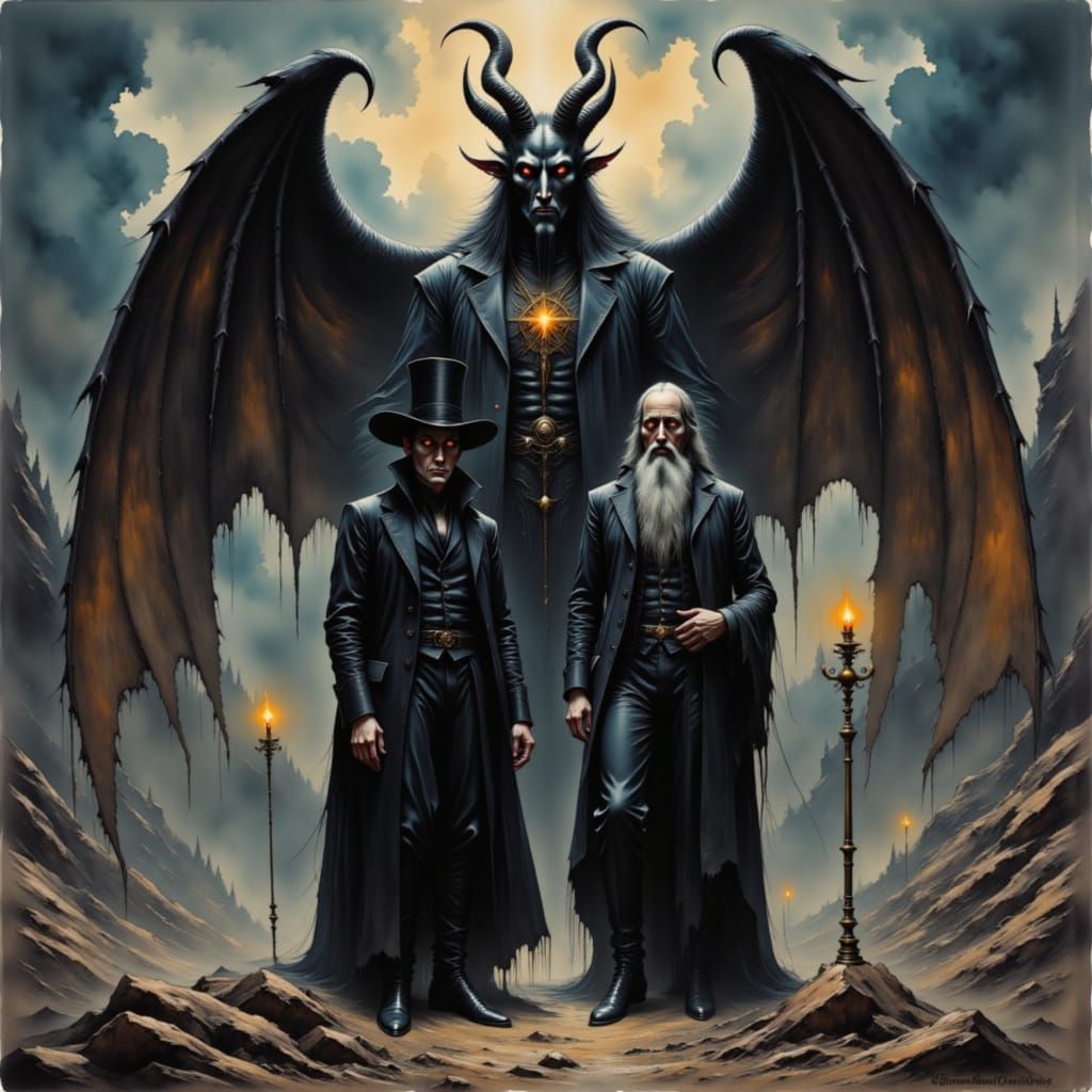 <lora:Baphomet:1.0> Aleister Crowley and the ghost of  Eliph...