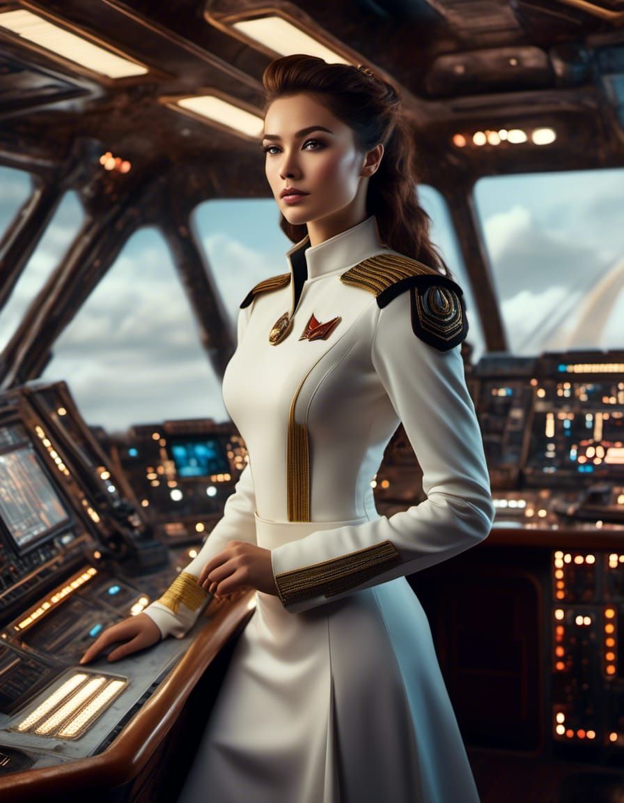 Beautiful Star Trek Captain on Bridge as Fantasy Art