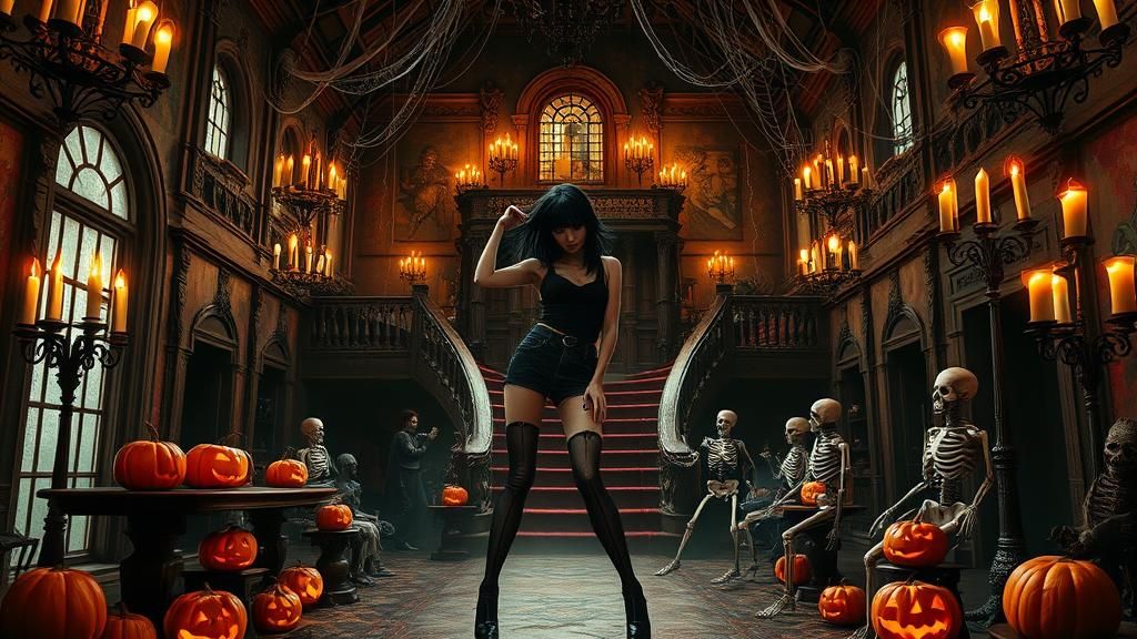 Gothic Punk Halloween Dance in Gouache Style