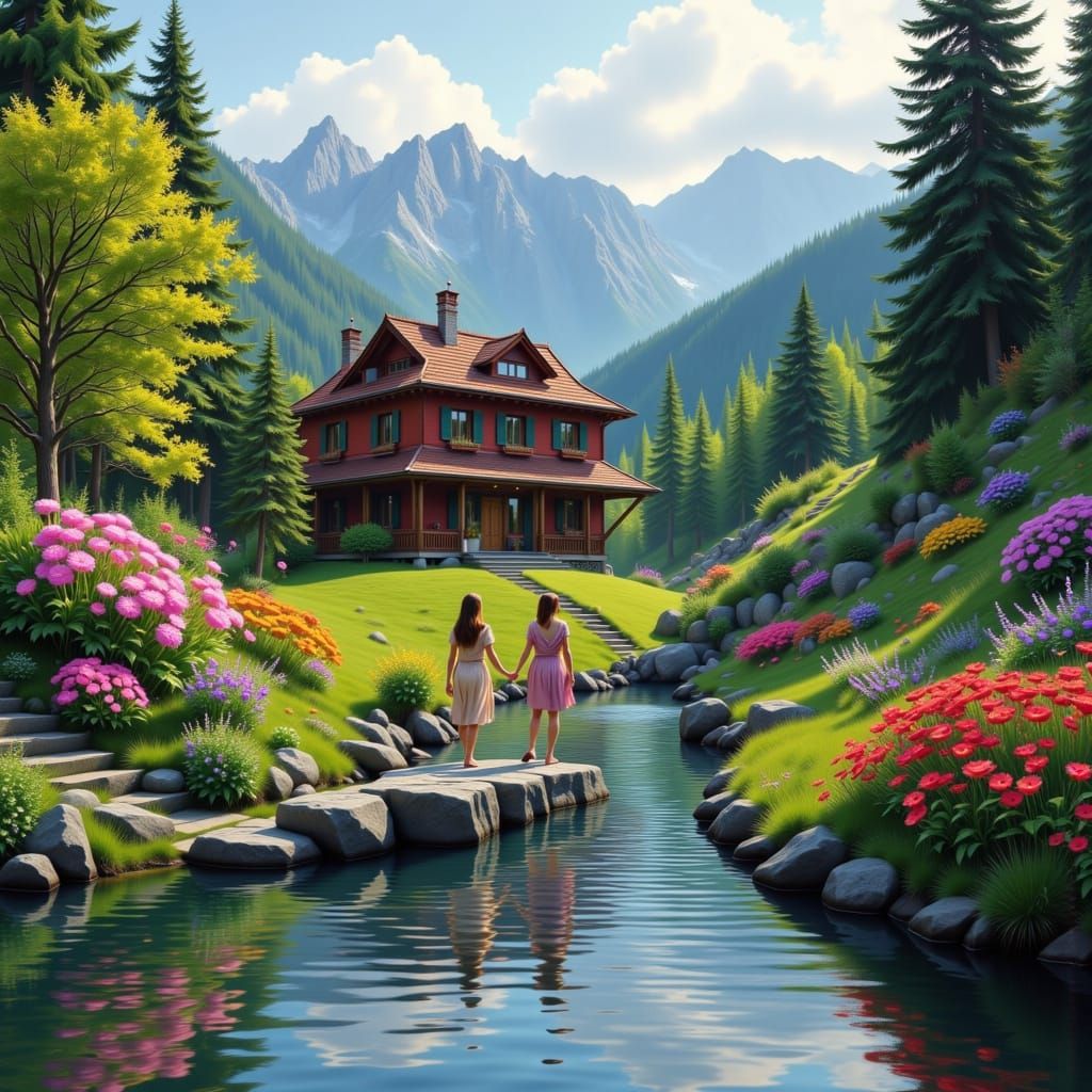 Swiss Lake Spring: Chalet, Flowers, and Loving Couple