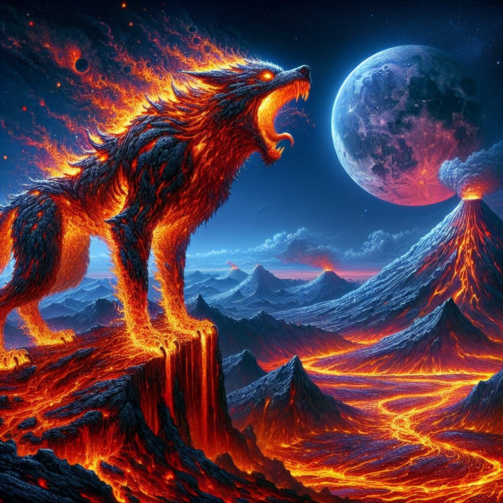 Lava Werewolf Howling at Blood Moon