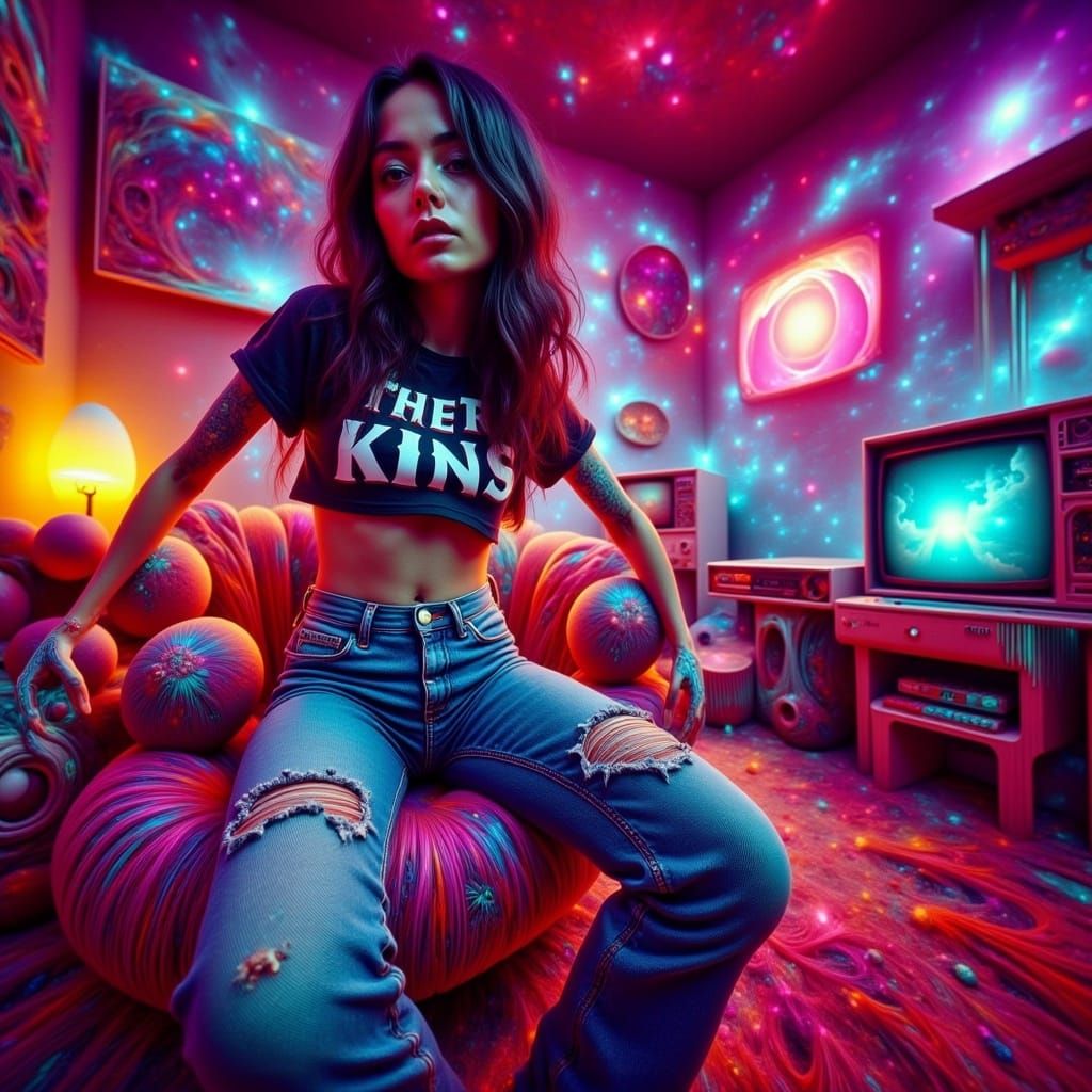 Nostalgic Pixel Art: Retro Woman in Vintage Room