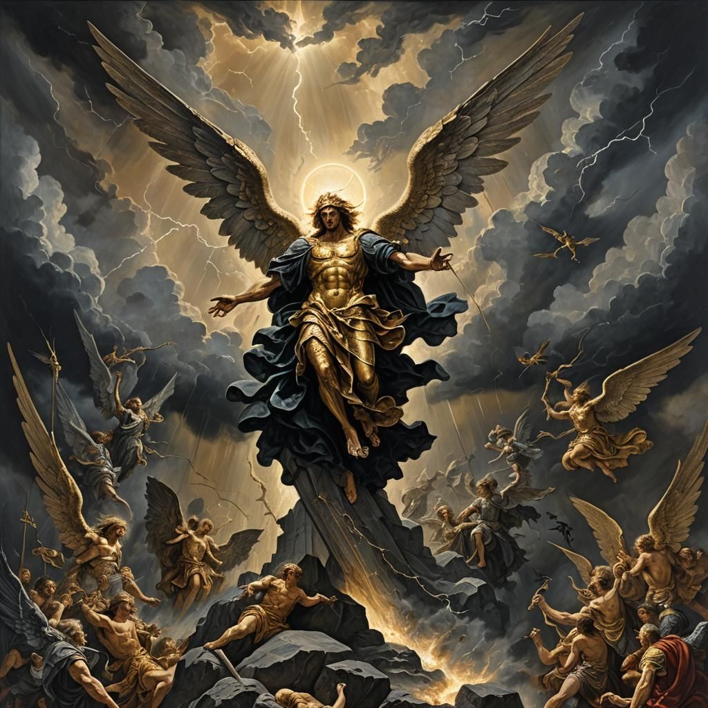 Michael the Archangel's Descent: An Epic Oil Painting