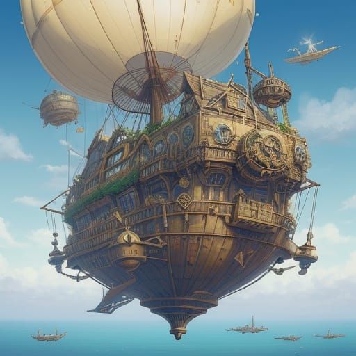Steampunk Bunny Airship Adventurer in Vibrant Fantasy Sky