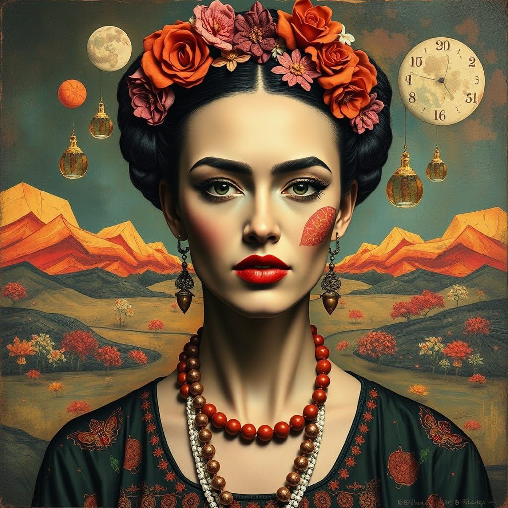 Surreal Scene with Trees and Animals in Abstract Style