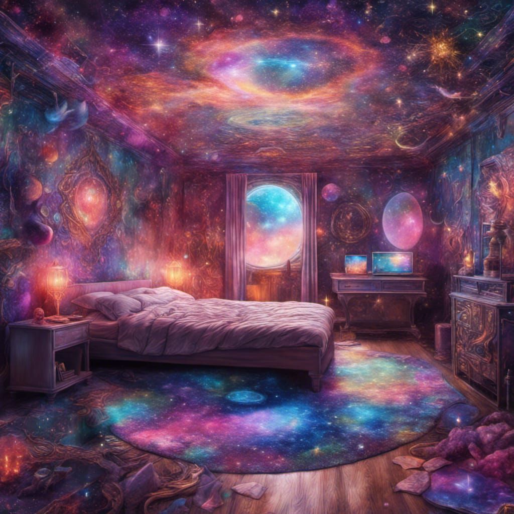 Dream Bedroom in Holographic Astral Cosmic Style