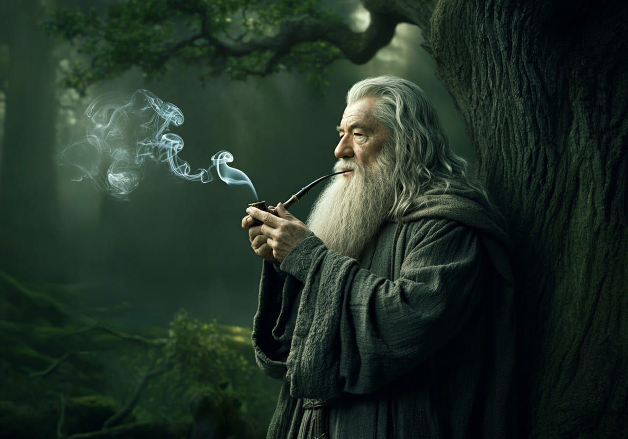 Gandalf the White Wizard Smoking a Pipe